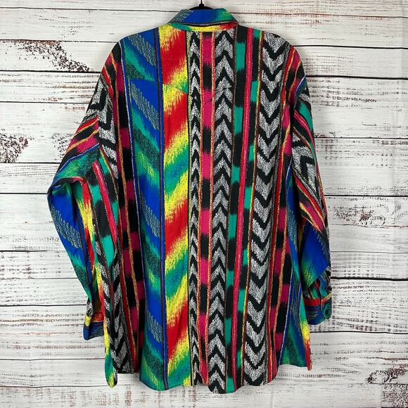 Mens VTG Plainsman Black Green Western Aztec Button Up Shirt 80's Rodeo 3X TALL - Picture 4 of 6